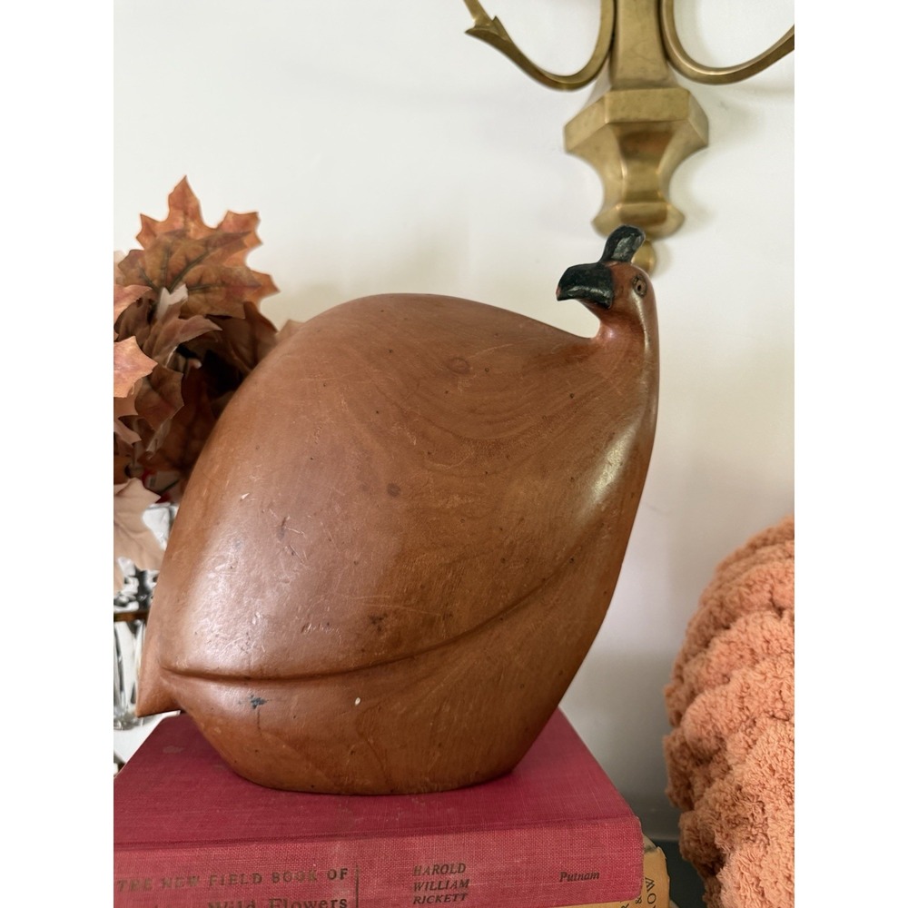 Hand‎ carved Wooden Guinea Fowl Folkart Decorative Vtg